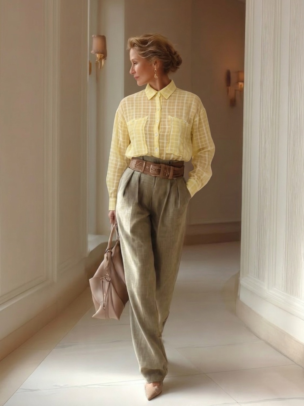 Free People Plaid Big Chest Pocket Thin Raw Distressed Shirt In Butterscotch